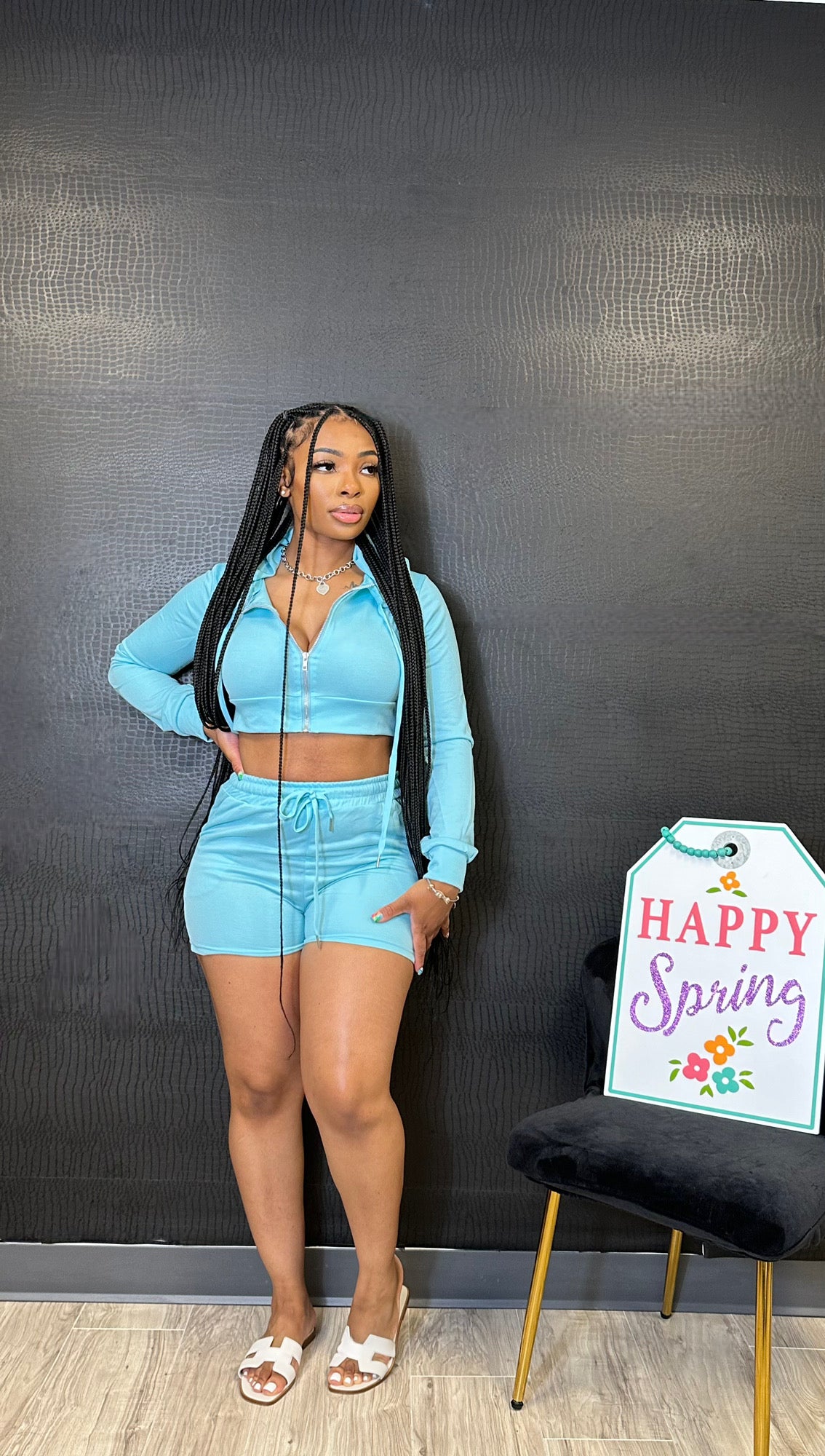 “Tease Me Baby” Blue Short Set