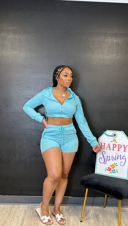 “Tease Me Baby” Blue Short Set